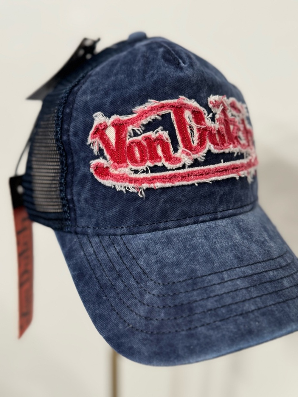 NWT Von Dutch Denim Distressed Trucker Hat Red Von Dutch